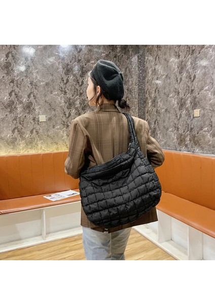 24X14X10CM Mavi Stil 2021 Kafes Desen Omuz Çantası Uzay Pamuk Çanta Kadın Büyük Kapasiteli Bez Çantalar Tüy Yastıklı Bayanlar Kapitone Alışveriş Çantası (Yurt Dışından) modelleri