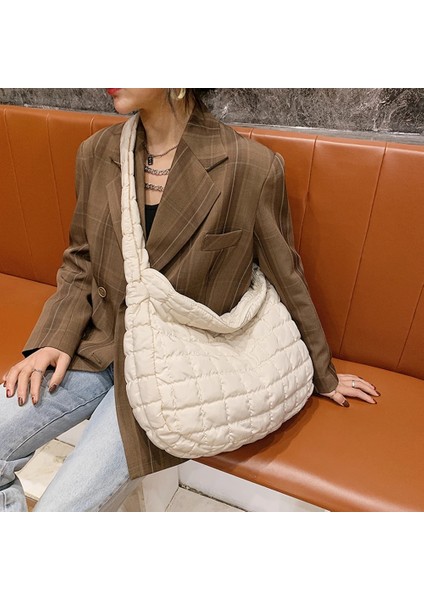 24X14X10CM Mavi Stil 2021 Kafes Desen Omuz Çantası Uzay Pamuk Çanta Kadın Büyük Kapasiteli Bez Çantalar Tüy Yastıklı Bayanlar Kapitone Alışveriş Çantası (Yurt Dışından) fırsatları