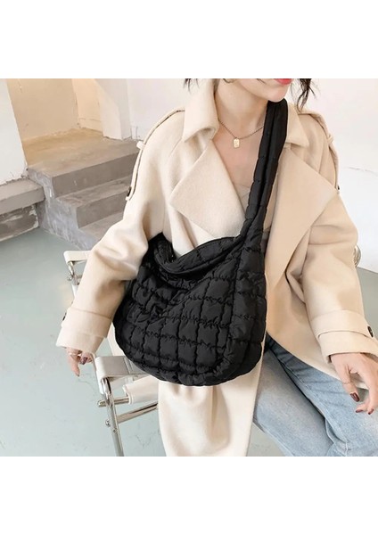 24X14X10CM Mavi Stil 2021 Kafes Desen Omuz Çantası Uzay Pamuk Çanta Kadın Büyük Kapasiteli Bez Çantalar Tüy Yastıklı Bayanlar Kapitone Alışveriş Çantası (Yurt Dışından) indirimleri