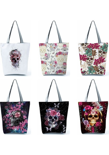 HL0458 Stili Kafatası Gül Baskı Çanta Serin Moda Omuz Çantası Bayanlar Yeni Cadılar Bayramı Tote Kadın Çevre Dostu Alışveriş Çantası Taşınabilir Kadın Çantası (Yurt Dışından)
