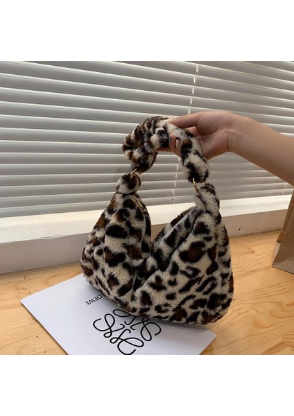 Bej Leopar B Stili 30X20X5CM 2021 Ins Moda Kadın Peluş Çiçek Desenli Omuz Çantaları Zarif Kadın Koltukaltı Çantaları Faux Kürk Çanta Kürklü Kabarık Bez Çantalar (Yurt Dışından)