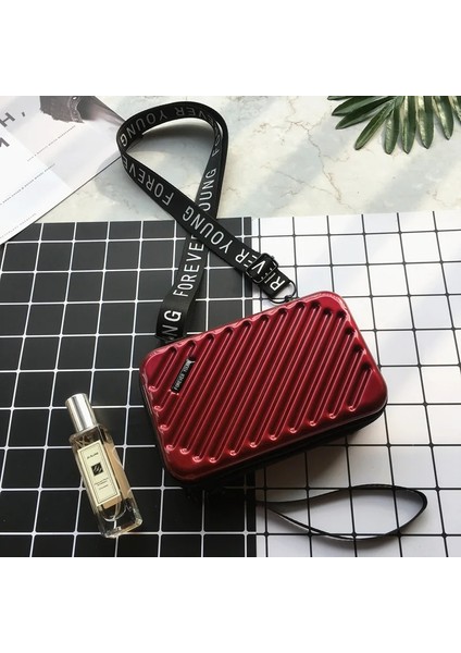 Şarap Kırmızısı-Dimi Stil Wome Için Lüks El Çantaları Yeni Bavul Şekli Tote Kadınlar Ünlü Debriyaj Çanta Mini Kutu Çanta Moda Mini Bagaj Çantası (Yurt Dışından)