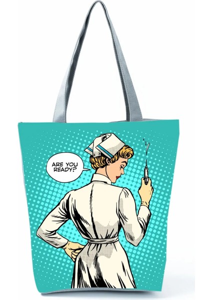 HL1234 Hemşire Çanta Stili Elektrokardiyogram Izgara Baskı Omuz Çantaları Moda Basit Kadın Çantası Eko Taşınabilir Çantalar Pratik Yüksek Kapasiteli Alışveriş Çantası (Yurt Dışından)