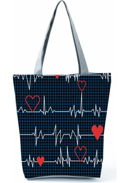 HL1234 Hemşire Çanta Stili Elektrokardiyogram Izgara Baskı Omuz Çantaları Moda Basit Kadın Çantası Eko Taşınabilir Çantalar Pratik Yüksek Kapasiteli Alışveriş Çantası (Yurt Dışından) modelleri