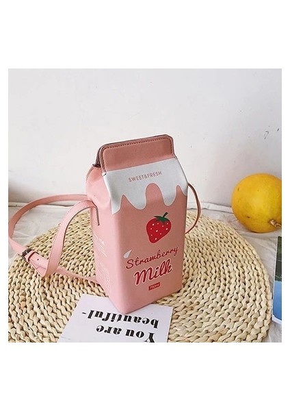 Pembe Tarzı Cute Drink Box Bag Women Shoulder Bags Lovely Milk Cartoon Printing Crossbody Bag Lady Designer Small Coin Phone Purses Female (Yurt Dışından)