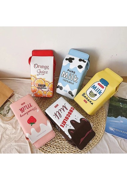 Pembe Tarzı Cute Drink Box Bag Women Shoulder Bags Lovely Milk Cartoon Printing Crossbody Bag Lady Designer Small Coin Phone Purses Female (Yurt Dışından) fırsatları
