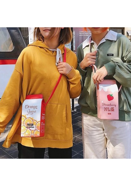 Pembe Tarzı Cute Drink Box Bag Women Shoulder Bags Lovely Milk Cartoon Printing Crossbody Bag Lady Designer Small Coin Phone Purses Female (Yurt Dışından) indirimleri
