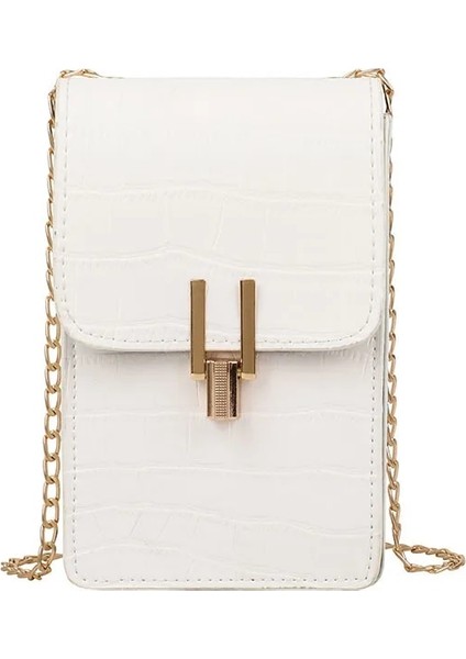 Beyaz Stil Timsah Desen Moda Kadın Çantası Yüksek Li Doku Omuz Çantası Cep Telefonu Çantası Wome Için Pu Toka Crossbody Çanta (Yurt Dışından)