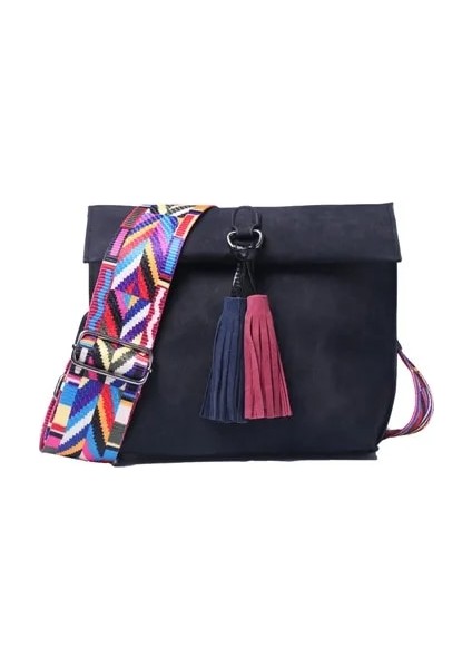 Siyah Stil Kadın Messenger Çanta Crossbody Çanta Püskül Omuz Çantaları Kadın Tasarımcı Çantaları Renkli Kayışlı Kadın Çantaları (Yurt Dışından)