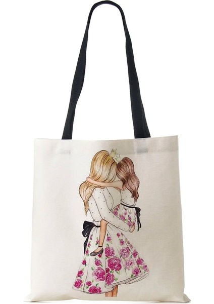 No.24 Tarzı Sevimli Karikatür Süper Mama Baskı Keten Tote Çanta Yeniden Kullanılabilir Omuz Çantaları Anne ve Bebek Katlanır Kadın Rahat Çanta Bayan Kumaş Kılıf (Yurt Dışından)