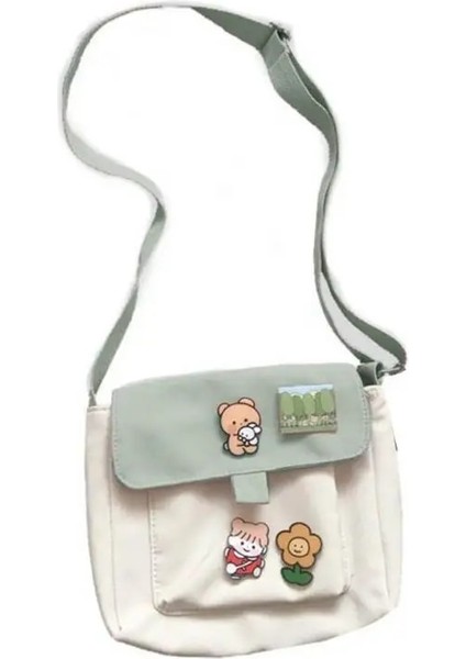 Yeşil Stil Alışveriş Çantaları Kadın Tatlı Kawaii Baskılı Kanvas Eğlence Günlük Alışveriş Çantası Crossbody Omuz Çantası Çanta Yeni (Yurt Dışından)