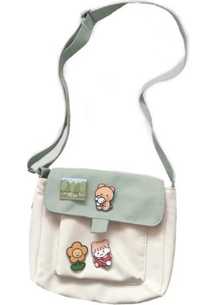 Yeşil Stil Alışveriş Çantaları Kadın Tatlı Kawaii Baskılı Kanvas Eğlence Günlük Alışveriş Çantası Crossbody Omuz Çantası Çanta Yeni (Yurt Dışından) indirimleri