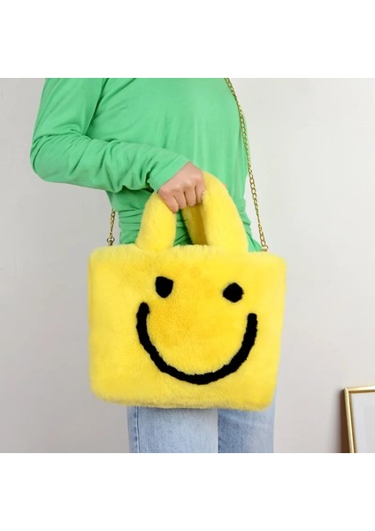 Leopar Tarzı 29X6X33CM Sevimli Gülen Yüz Kadın Peluş Omuz Çantası Yumuşak Faux Kürk Bayan Zincir Messenger Çanta Moda Kadın Küçük Çanta Çanta Bolsas (Yurt Dışından) fiyatları