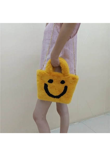 Leopar Tarzı 29X6X33CM Sevimli Gülen Yüz Kadın Peluş Omuz Çantası Yumuşak Faux Kürk Bayan Zincir Messenger Çanta Moda Kadın Küçük Çanta Çanta Bolsas (Yurt Dışından) indirimleri