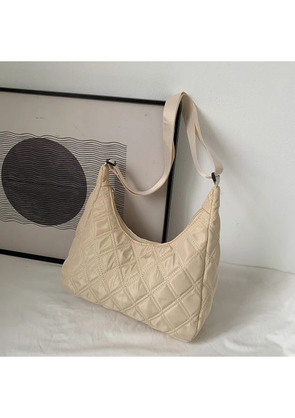 31X26X10CM Deve Stili 2021 Kafes Desen Omuz Çantası Uzay Pamuk Çanta Kadın Büyük Kapasiteli Bez Çantalar Tüy Yastıklı Bayanlar Kapitone Alışveriş Çantası (Yurt Dışından)
