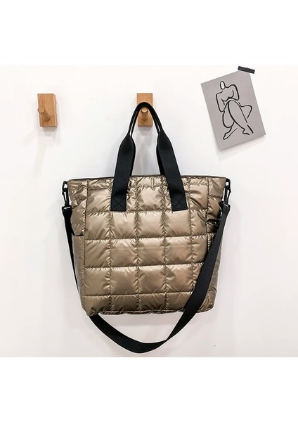 Altın Tarzı 34CMX34CMX14CM Leftsıde Nylon Shoulder Side Bags Designer Soft Cotton Padded Woman Handbag Quilted Short Handle Totes War Hit Winter (Yurt Dışından)