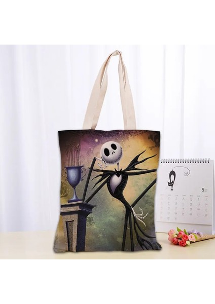 No.21 Tarzı 30X35CM Noel Öncesi Kabus Kanvas Tote Çanta Moda Dayanıklı Kadın Öğrenci Pamuk Keten Çanta Baskılı Alışveriş Çantaları Özel Logo (Yurt Dışından)