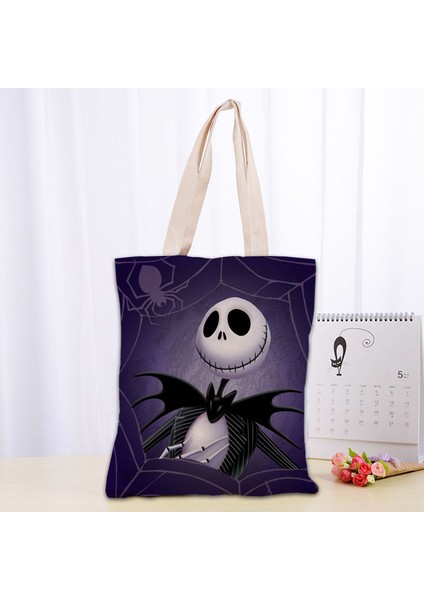 No.21 Tarzı 30X35CM Noel Öncesi Kabus Kanvas Tote Çanta Moda Dayanıklı Kadın Öğrenci Pamuk Keten Çanta Baskılı Alışveriş Çantaları Özel Logo (Yurt Dışından) modelleri