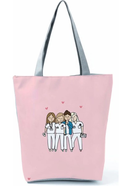 HL1549 Hemşire Çanta Stili Kadın Hemşire Baskılı Kadın Alışveriş Çantası Enjeksiyon Büyük Kapasiteli Eko Yeniden Kullanılabilir Omuz Çantası Moda Seyahat Çanta Özel Desen (Yurt Dışından)
