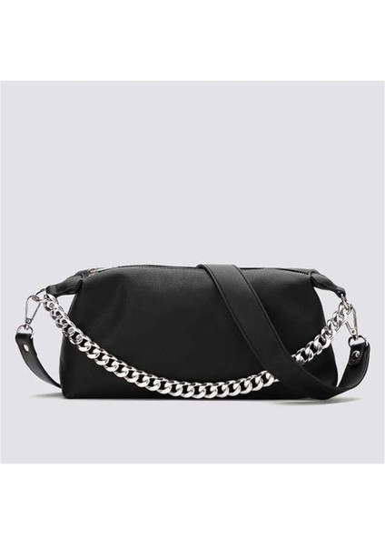 Siyah Stil 27X13X7.5CM Fashion Pu Leather Baguette Bag Metal Chain Shoulder Bags Designer Crossbody Bags For Wome Underarm Bag Women Clutch (Yurt Dışından)