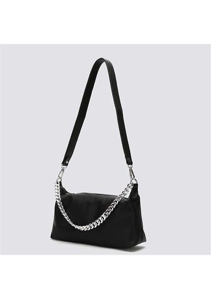 Siyah Stil 27X13X7.5CM Fashion Pu Leather Baguette Bag Metal Chain Shoulder Bags Designer Crossbody Bags For Wome Underarm Bag Women Clutch (Yurt Dışından)
