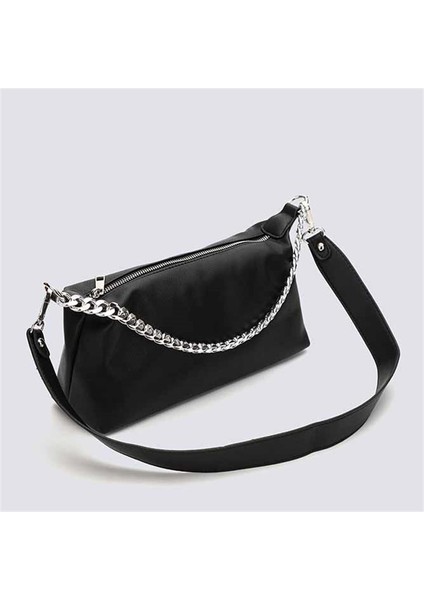 Siyah Stil 27X13X7.5CM Fashion Pu Leather Baguette Bag Metal Chain Shoulder Bags Designer Crossbody Bags For Wome Underarm Bag Women Clutch (Yurt Dışından)