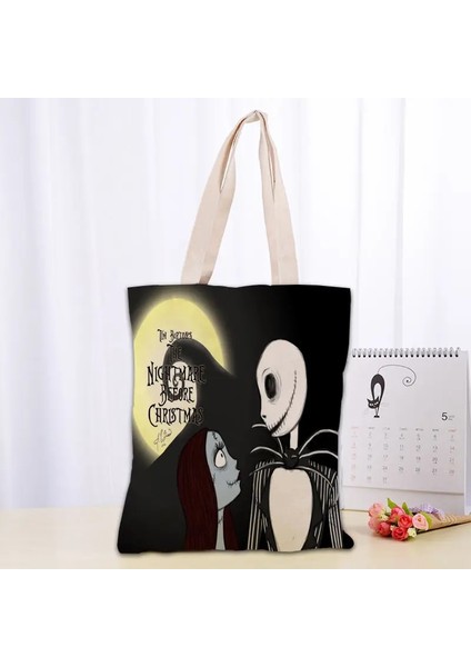 No.2 Tarzı 30X35CM Noel Öncesi Kabus Kanvas Tote Çanta Moda Dayanıklı Kadın Öğrenci Pamuk Keten Çanta Baskılı Alışveriş Çantaları Özel Logo (Yurt Dışından)