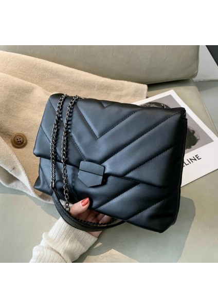 Siyah Stil 28CM x 19.5cm X8CM V-Line Crossbody Bag For Wome Fashion Sac A Main Female Shoulder Bag Female Handbags And Purses With Handle (Yurt Dışından) fiyatları