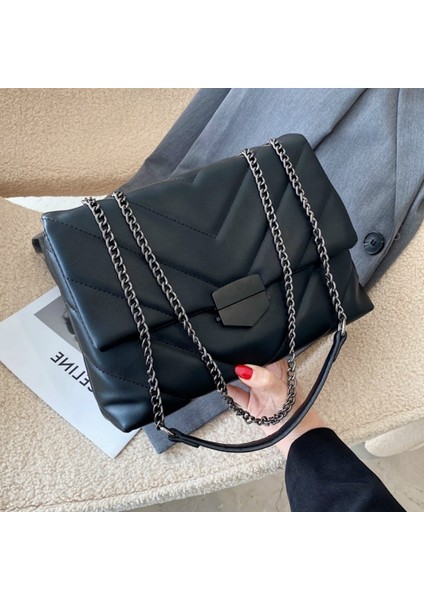 Siyah Stil 28CM x 19.5cm X8CM V-Line Crossbody Bag For Wome Fashion Sac A Main Female Shoulder Bag Female Handbags And Purses With Handle (Yurt Dışından) indirimleri