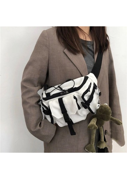 Beyaz Stil Harajuku Techwear Kanvas Sling Çanta Gotik Kadınlar Için Crossbody Çanta Çanta Çantalar ve Çantalar Bolsas Feminina Omuz Kurbağa (Yurt Dışından) indirimleri