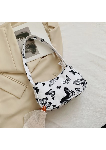 A Butterfly Style Hayvan Desen Baskı Tuval Omuz Koltukaltı Çanta Eski Bayanlar Küçük Çanta Çanta Rahat Tüm Maç Moda Kadın Kare Çanta (Yurt Dışından)