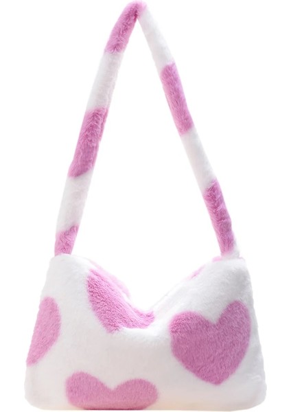 Pembe Aşk Tarzı Moda Kadın Inek Baskı Kalıp Çantaları Kadın Kış Peluş Koltukaltı Çantaları Leopar Zebra Desen Kabarık Bez Çantalar Küçük Çantalar (Yurt Dışından)