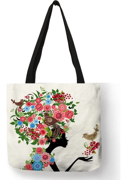 No.8 Stili Isteyen Kız Baskı Keten Yeniden Kullanılabilir Alışveriş Çantaları Kadın Büyük Bez Çantalar Özel Baskılı Moda Çantalar (Yurt Dışından)