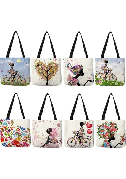 No.8 Stili Isteyen Kız Baskı Keten Yeniden Kullanılabilir Alışveriş Çantaları Kadın Büyük Bez Çantalar Özel Baskılı Moda Çantalar (Yurt Dışından) fiyatları