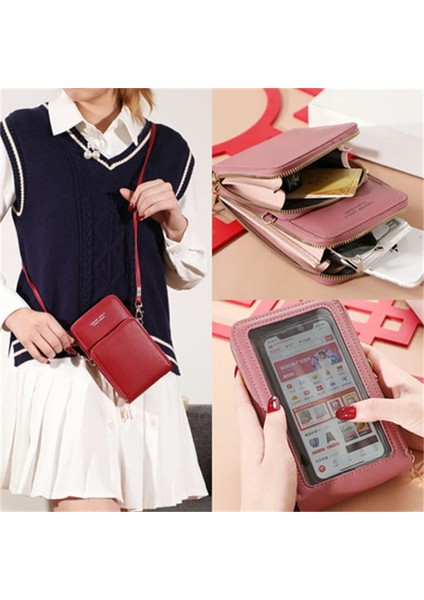 Gri Stil 18X11X4 cm Kadın Çantası Yeni Moda Dokunmatik Ekran Omuz Cep Telefonu Çantası Mini Crossbody Çanta Deri Cep Cüzdan Çantalar Kadınlar Için (Yurt Dışından)