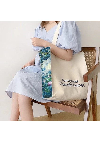 Monet Gündoğumu Tarzı Kadın Kanvas Omuz Çantası Aşk Felsefesi Günlük Alışveriş Çantaları Yağlıboya Kitaplar Çanta Bayanlar Için Kalın Pamuklu Bez Çanta Tote (Yurt Dışından) fiyatları
