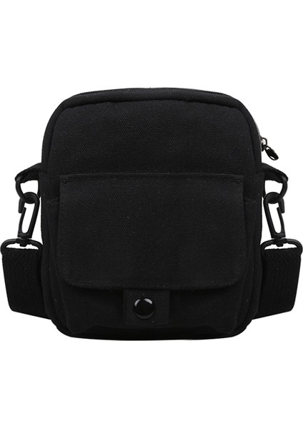 Siyah Stil Moda Kadın Kanvas Omuz Çantaları Kore Düz Renk Öğrenci Telefonu Çanta Basit Fermuar Küçük Messenger Crossbody Pou (Yurt Dışından)