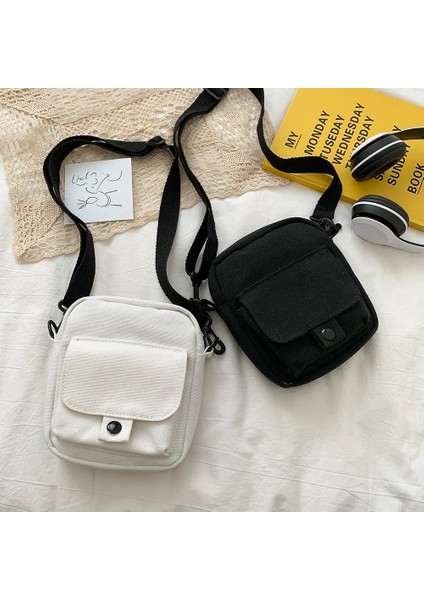 Siyah Stil Moda Kadın Kanvas Omuz Çantaları Kore Düz Renk Öğrenci Telefonu Çanta Basit Fermuar Küçük Messenger Crossbody Pou (Yurt Dışından) fiyatları
