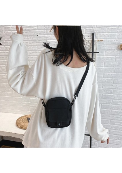 Siyah Stil Moda Kadın Kanvas Omuz Çantaları Kore Düz Renk Öğrenci Telefonu Çanta Basit Fermuar Küçük Messenger Crossbody Pou (Yurt Dışından) indirimleri