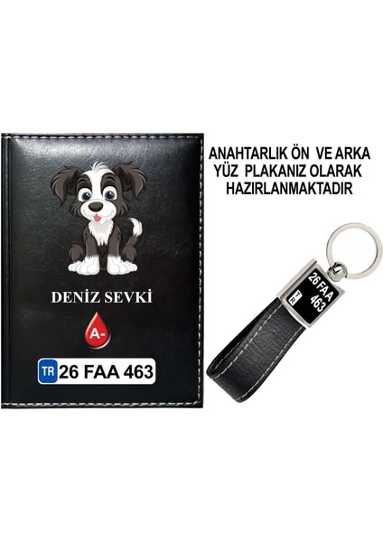 Kişiye Özel Sevimli Köpek 3 Görselli Siyah Ruhsat Kabı ve Anahtarlık