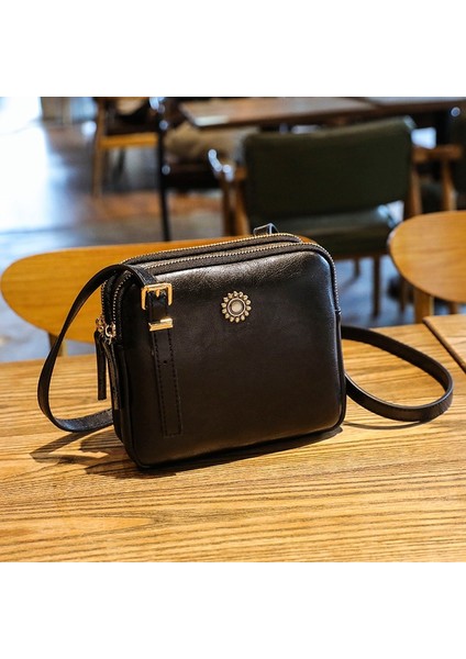Siyah Stil 20X18X8CM 2021 Vintage Stil Omuz Çantası Kadınlar Için Basit Kare Crossbody Çanta Bölme Çanta Tasarımcı Kadın Postacı Çantaları (Yurt Dışından)