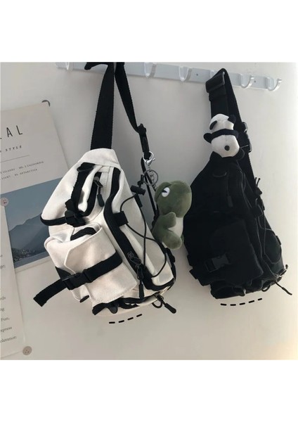 Qiuming Shop Siyah Kurbağa Stili Harajuku Techwear Kanvas Sling Çanta Gotik Kadınlar Için Crossbody Çanta Çanta Çantalar ve Çantalar Bolsas Feminina Omuz Kurbağa (Yurt Dışından)