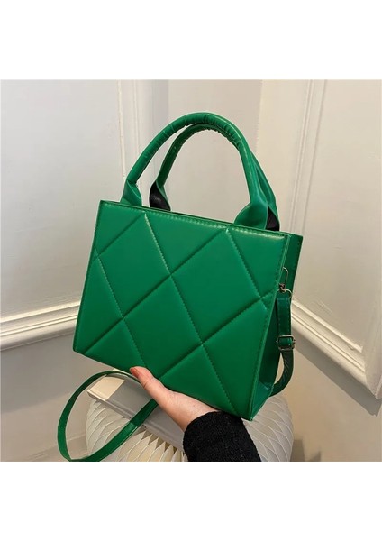 Yeşil Stil 23X19X10CM 2022 Yeni Bahar Kadın Omuz Çantası Trendy Ekose Pu Deri Crossbody Çanta Moda Bayan Çanta Tasarımcı Üst Kolu Çanta (Yurt Dışından)