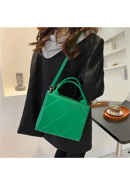 Yeşil Stil 23X19X10CM 2022 Yeni Bahar Kadın Omuz Çantası Trendy Ekose Pu Deri Crossbody Çanta Moda Bayan Çanta Tasarımcı Üst Kolu Çanta (Yurt Dışından)