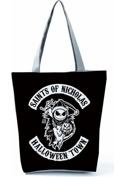 HL2847 Kafatası Çanta Tarzı Noel Tote Çanta Öncesi Kabus Havalı Cadılar Bayramı Kafatası Jack Baskı Eko Çanta Moda Seyahat Çantası Kadın Eğlence Alışveriş Çantası (Yurt Dışından)