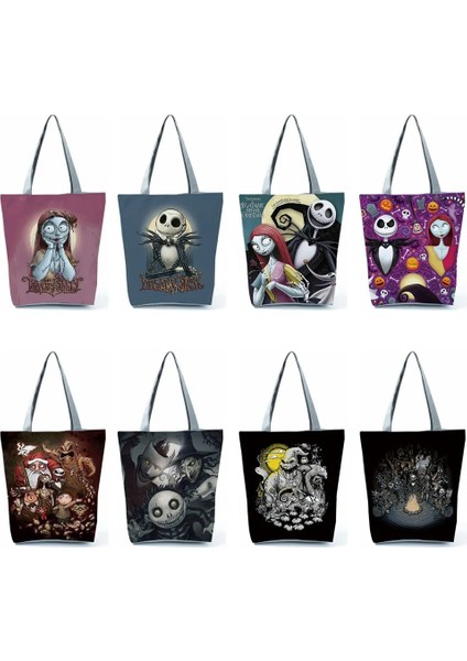 HL2847 Kafatası Çanta Tarzı Noel Tote Çanta Öncesi Kabus Havalı Cadılar Bayramı Kafatası Jack Baskı Eko Çanta Moda Seyahat Çantası Kadın Eğlence Alışveriş Çantası (Yurt Dışından) indirimleri