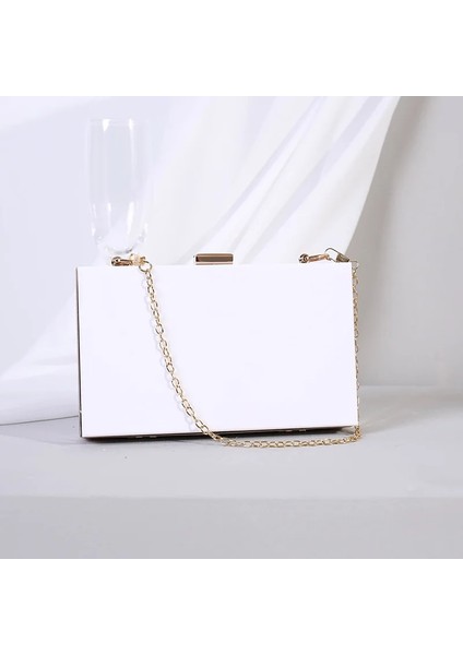 Beyaz Stil Kadın Çanta Çantaları Womelutches Için Moda Geometrik Mini Parti Akşam Çanta Crossbody Omuz Çantası Altın Kutu Debriyaj (Yurt Dışından)