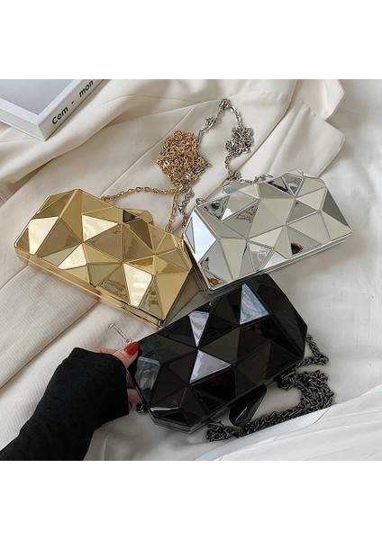 Beyaz Stil Kadın Çanta Çantaları Womelutches Için Moda Geometrik Mini Parti Akşam Çanta Crossbody Omuz Çantası Altın Kutu Debriyaj (Yurt Dışından) modelleri