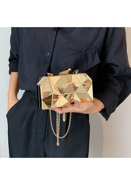 Beyaz Stil Kadın Çanta Çantaları Womelutches Için Moda Geometrik Mini Parti Akşam Çanta Crossbody Omuz Çantası Altın Kutu Debriyaj (Yurt Dışından) indirimleri