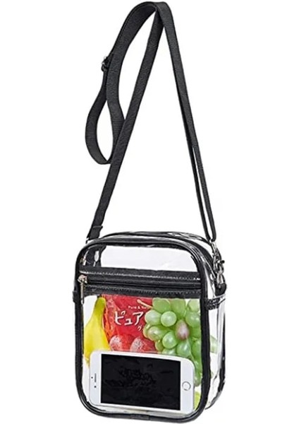 Siyah Stil Casual Pvc Transparent Clear Women Crossbody Bags Shoulder Bag Handbag Jelly Small Phone Bags With Card Holder Wide Straps Flap (Yurt Dışından)